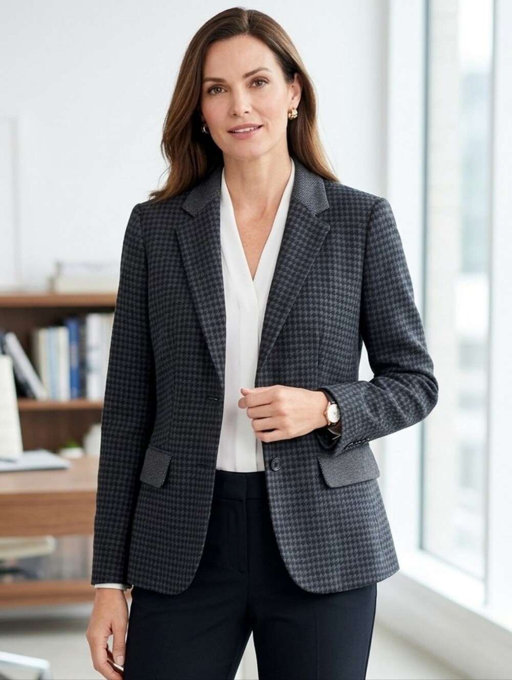 Talbots Houndstooth Charcoal Gray Blazer